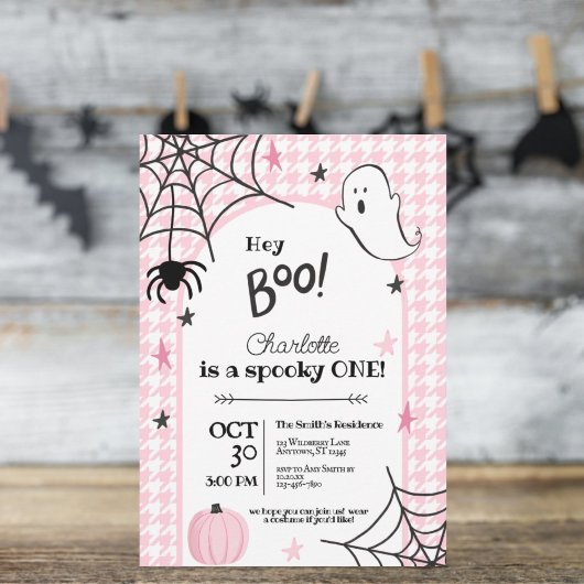 Invitation Rosée Houndstooth Éffrayant Un Halloween Anniversa