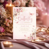 Invitation Rosée Noire Un Petit Baby shower Fille Papillon