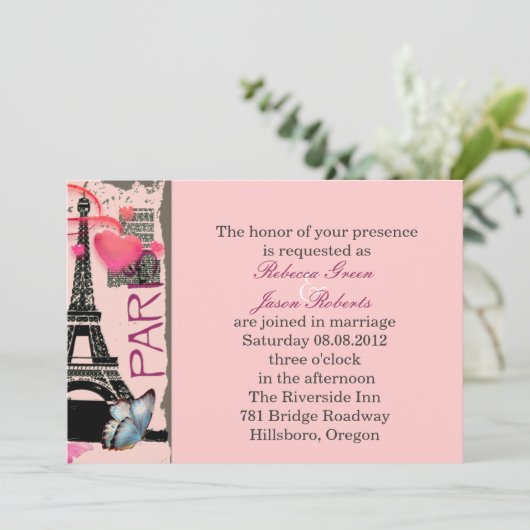 Invitation rosée paris eiffel tour destination mariage (Debout devant)
