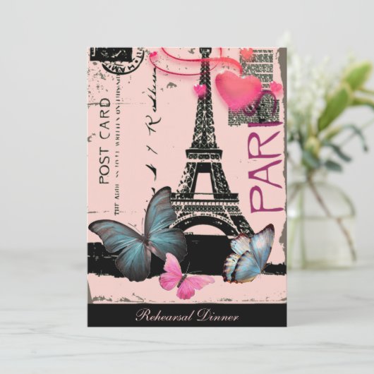 Invitation rosée paris eiffel tour destination mariage (Debout devant)