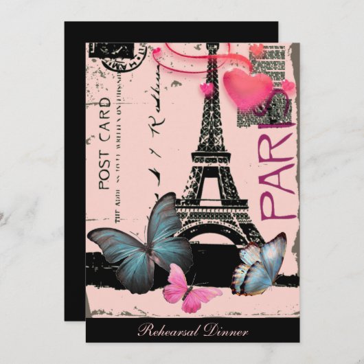 Invitation rosée paris eiffel tour destination mariage (Devant / Derrière)