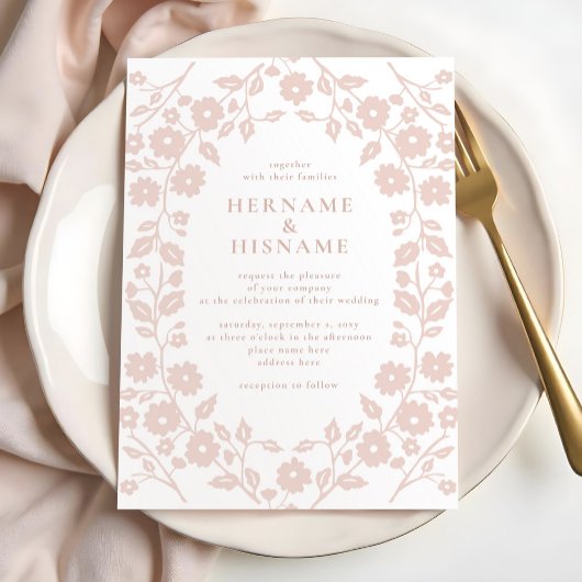 Invitation Rosée rousse rose simple moderne Folle Mariage flo