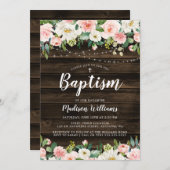 Invitation Rosée Rustique Floral String éclaire le Baptême de (Devant / Derrière)