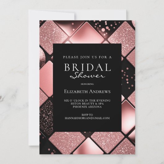 Invitation Rosegold Black Pattern Bridal Shower  (Devant)