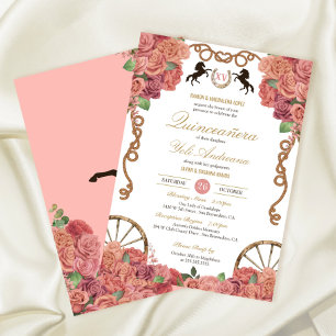 Invitation Rosegold Blush Rose Charro Ranch Quinceañera