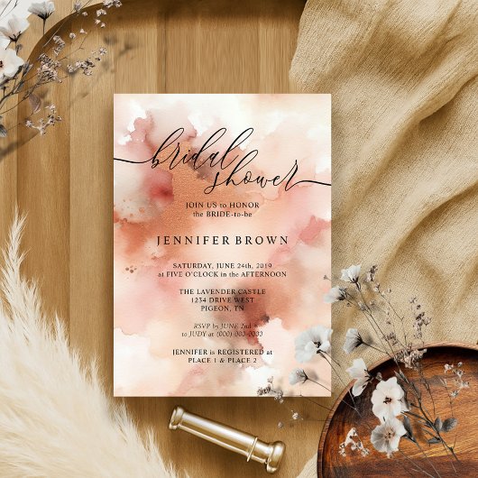 Invitation RoseGold Earthtone Mariage de couleur d'eau
