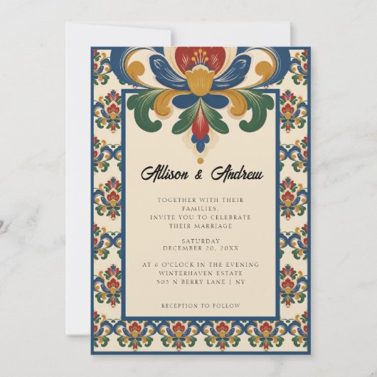 Invitation Rosemaling norvégien | Mariage (Devant)
