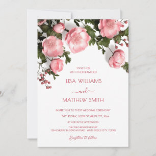 Invitation Roses 3D Texturées Mariage Blanc Photo