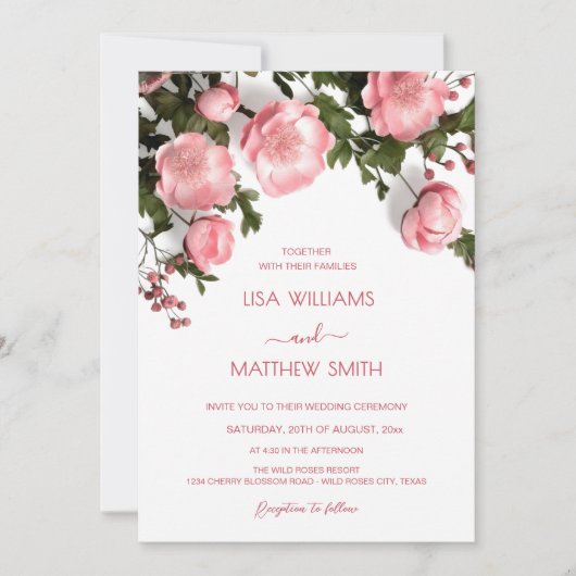 Invitation Roses 3D Texturées Mariage Blanc | Photo (Devant)