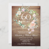 Invitation Roses 60e Anniversaire de Mariage Bois Rustique (Devant)