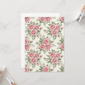 Invitation Roses à l'aquarelle rose vintage motif floral sans