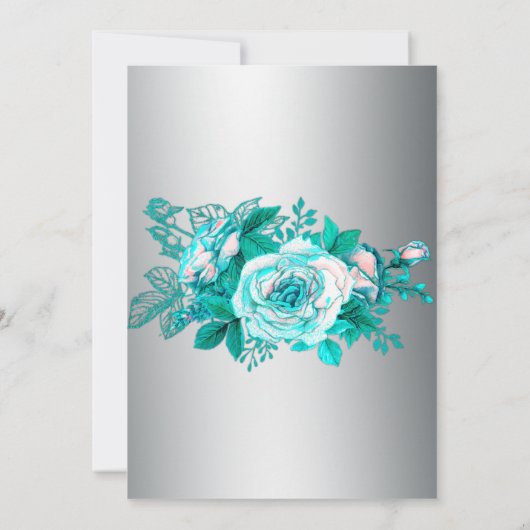 Invitation Roses Aqua et Mariage Silver (Dos)