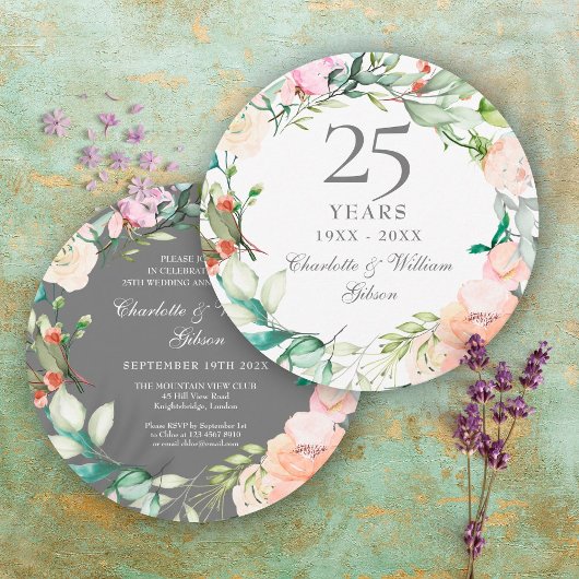 Invitation Roses Aquarelle Anniversaire de Mariage Argenté 25