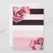 Invitation Roses aquarelle rose rayure noir blanc moderne (Dos)