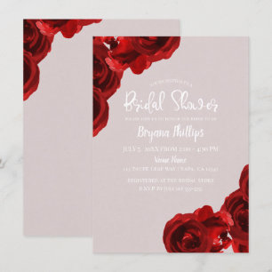 Invitation Roses Aquarelle Rouge Fard Taupe Shower de Mariage