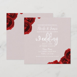 Invitation Roses aquarellées rouges blush taupe Mariage moder