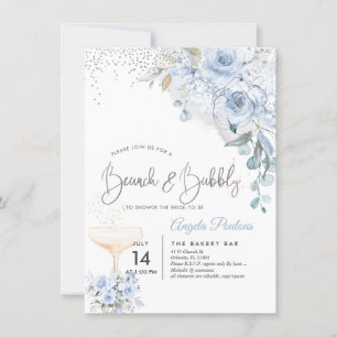 Invitation Roses aquarelles bleues poussiéreuses Brunch Bubbl
