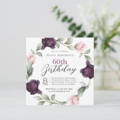 Invitation Roses Aquarelles Élégantes Floral 60e Anniversaire (Debout devant)