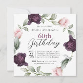 Invitation Roses Aquarelles Élégantes Floral 60e Anniversaire (Devant)
