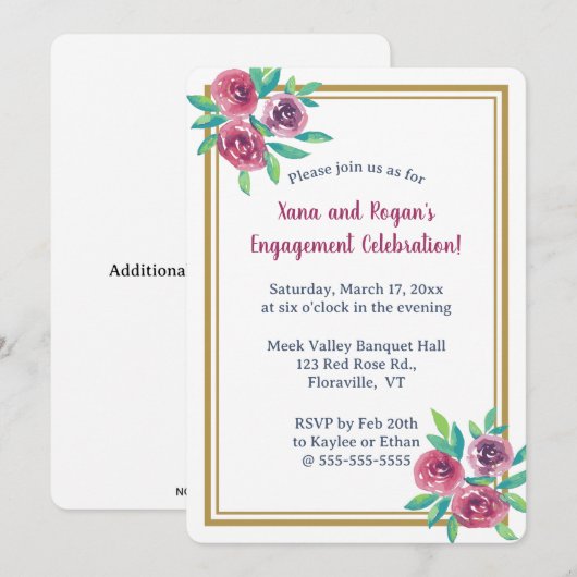 Invitation Roses aquarelles romantiques modifiables (Devant / Derrière)