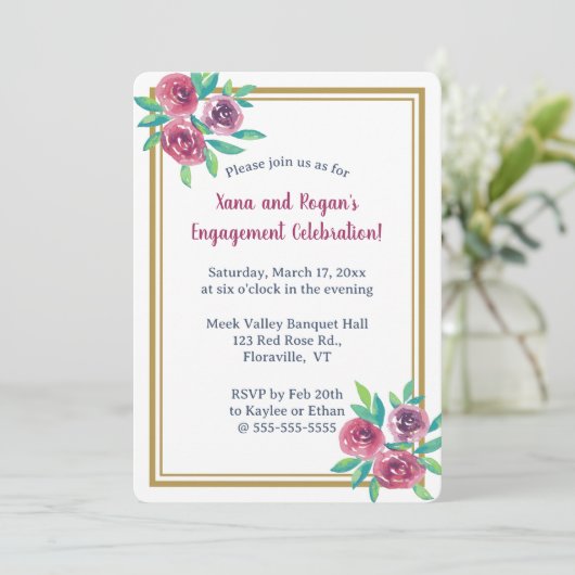 Invitation Roses aquarelles romantiques modifiables (Debout devant)