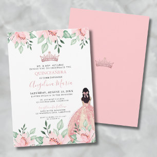 Invitation Roses aquarelles rose blush pour Quinceañera