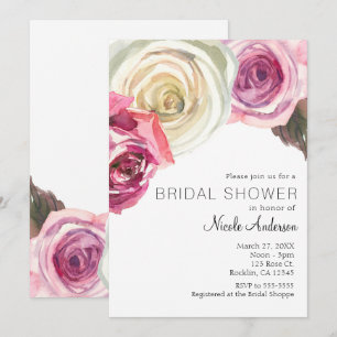 Invitation Roses Aquarelles Roses Fuschia et Blanc Mariage Ch