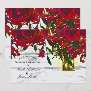 Invitation Roses aquarelles rouges romantiques et mariage à l