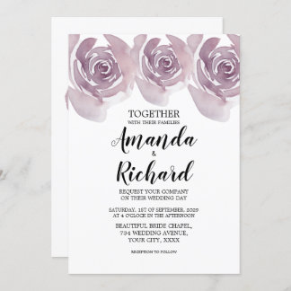 Invitation Roses Aquarelles Violettes Mariage De Rêve