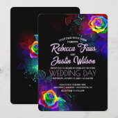 Invitation Roses Arc-en-Ciel Floral Moderne Bohème Noir (Devant / Derrière)