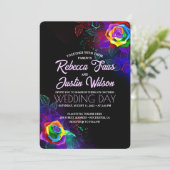 Invitation Roses Arc-en-Ciel Floral Moderne Bohème Noir (Debout devant)
