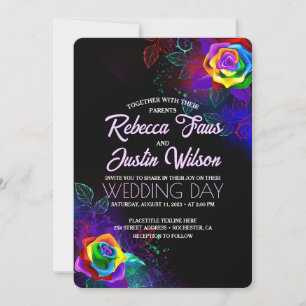 Invitation Roses Arc-en-ciel Floral Moderne Bohème Noir
