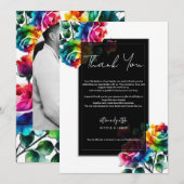 Invitation Roses arc-en-ciel noir blanc vibrant Merci floral (Devant / Derrière)