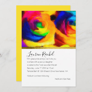 Invitation Roses arc-en-ciel peints bat mitzvah