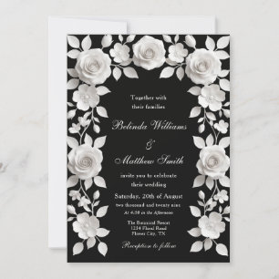 Invitation Roses Baroques Cadre Noir Et Blanc Mariage