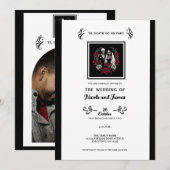 Invitation Roses blanc rouge et noir squelette Mariage couple (Devant / Derrière)