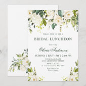 Invitation Roses blanches Aquarelle Florale BRIDAL LUNCHEON (Devant / Derrière)
