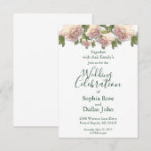 Invitation Roses blanches au teint rose élégant (Devant / Derrière)