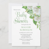 Invitation Roses blanches |Baby shower floral Boho vert fille (Devant)