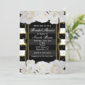 Invitation Roses blanches Bandes noires & Fête des mariées or (Debout devant)