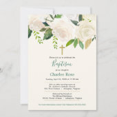 Invitation Roses blanches Baptême bébé et Brunch (Devant)