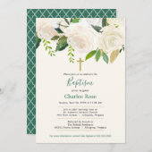 Invitation Roses blanches Baptême bébé et Brunch (Devant / Derrière)