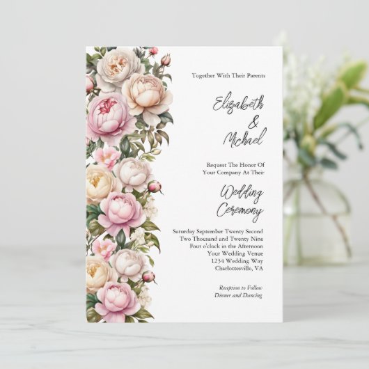 Invitation Roses blanches blanches blanches pâtés Mariage flo (Debout devant)