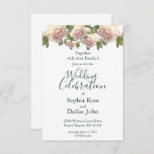 Invitation Roses blanches blanches et roses roses (Devant / Derrière)