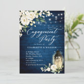 Invitation Roses blanches Bleu Bois Lanterne PARTICIPATION (Debout devant)