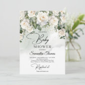 Invitation Roses blanches bohèmes eucalyptus vert et or (Debout devant)