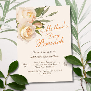 Invitation Roses blanches chic adorables Brunch de la fête de