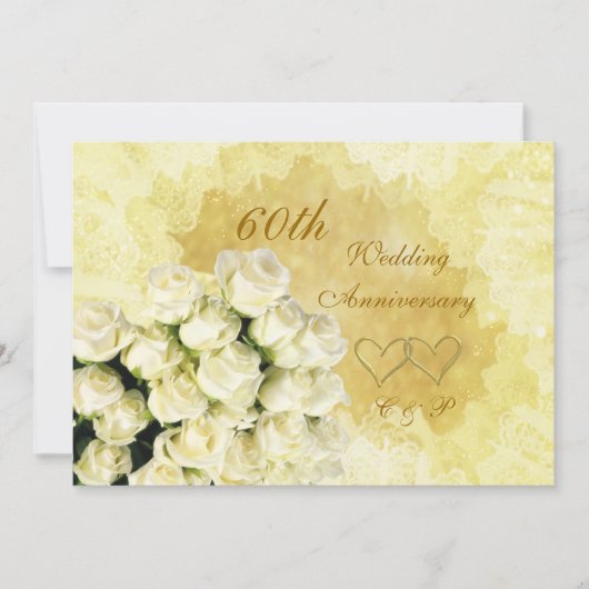 Invitation Roses blanches, coeur 60e anniversaire de Mariage (Devant)