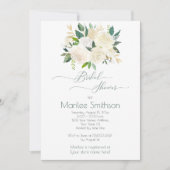 Invitation Roses blanches crème Feuilles vertes or Mariage (Devant)