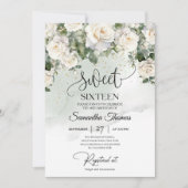 Invitation Roses blanches de Bohême et or vert d'eucalyptus (Devant)